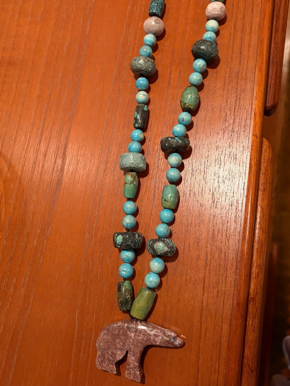 Vintage Southwestern Turquoise Beaded Bear Statement Necklace